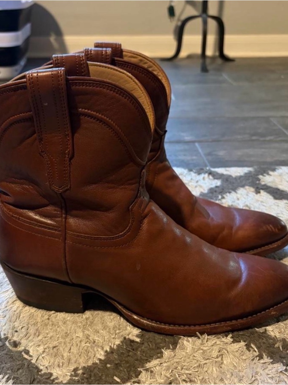 Tecovas Penny Roper Chestnut Brown Leather Western Ankle Boots